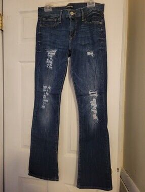 Express Dark Blue Distressed Flare Jeans